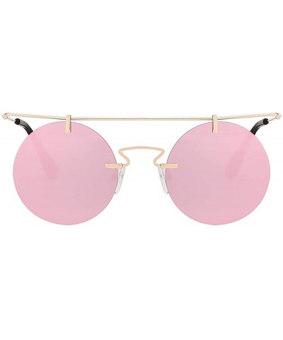 Round Men Women Vintage Round Brow Sunglasses Colored Metal Frame Tinted Lens Shades - .Gold-pink-mirror - CM18IGUCW2N $8.83