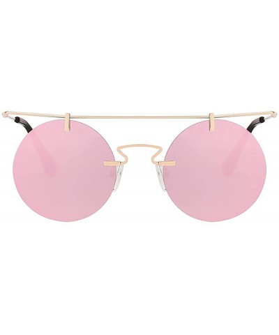 Round Men Women Vintage Round Brow Sunglasses Colored Metal Frame Tinted Lens Shades - .Gold-pink-mirror - CM18IGUCW2N $8.83