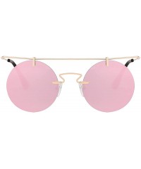 Round Men Women Vintage Round Brow Sunglasses Colored Metal Frame Tinted Lens Shades - .Gold-pink-mirror - CM18IGUCW2N $8.83
