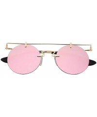 Round Men Women Vintage Round Brow Sunglasses Colored Metal Frame Tinted Lens Shades - .Gold-pink-mirror - CM18IGUCW2N $8.83