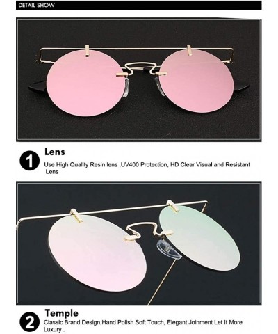 Round Men Women Vintage Round Brow Sunglasses Colored Metal Frame Tinted Lens Shades - .Gold-pink-mirror - CM18IGUCW2N $8.83