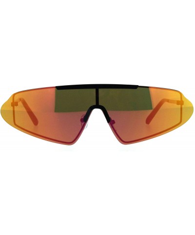Rimless Futurist Robotic Shield Exposed Rimless Metal Rim Retro Sunglasses - Black Orange Mirror - CT18KA7QRDI $13.19