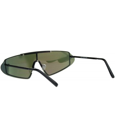 Rimless Futurist Robotic Shield Exposed Rimless Metal Rim Retro Sunglasses - Black Orange Mirror - CT18KA7QRDI $13.19