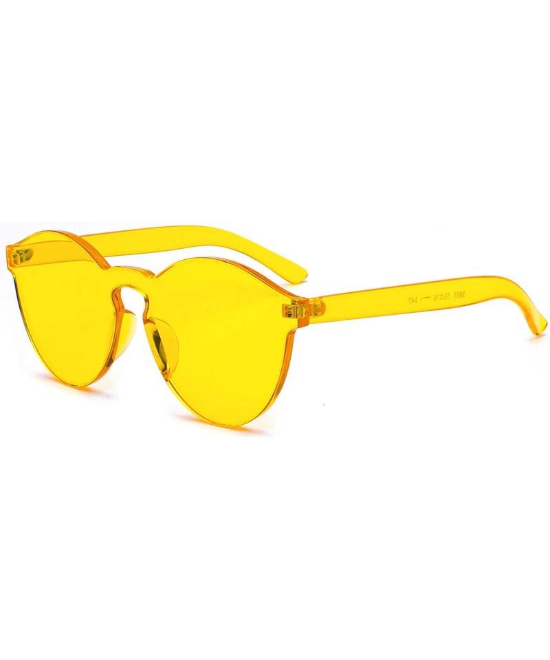 Round Fashion Rimless One Piece Clear Lens Color Candy Sunglasses - Yellow - CG189QHC5EY $8.68