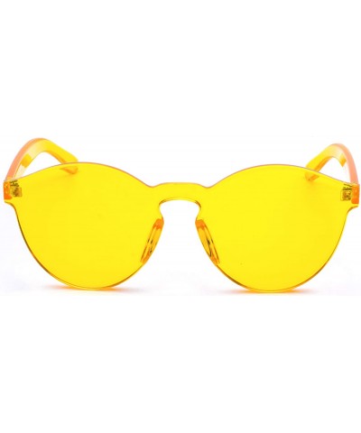 Round Fashion Rimless One Piece Clear Lens Color Candy Sunglasses - Yellow - CG189QHC5EY $8.68