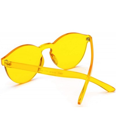 Round Fashion Rimless One Piece Clear Lens Color Candy Sunglasses - Yellow - CG189QHC5EY $8.68
