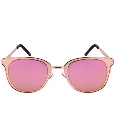 Cat Eye Unique Metal Framed Cat Eye Sunnies Flat Full Mirrored Lens w/Fiber Case M25147-FLREV - CS187IZ2D35 $10.37