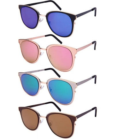 Cat Eye Unique Metal Framed Cat Eye Sunnies Flat Full Mirrored Lens w/Fiber Case M25147-FLREV - CS187IZ2D35 $10.37