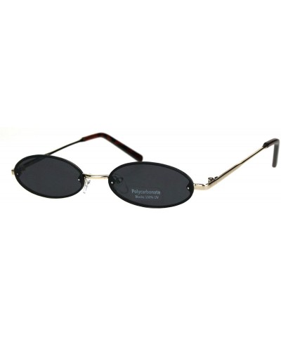 Oval Small Skinny Sunglasses Oval Rims Behind Lens Womens Fashion UV 400 - Gold (Black) - CS18SA9US9R $18.23