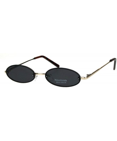 Oval Small Skinny Sunglasses Oval Rims Behind Lens Womens Fashion UV 400 - Gold (Black) - CS18SA9US9R $7.39