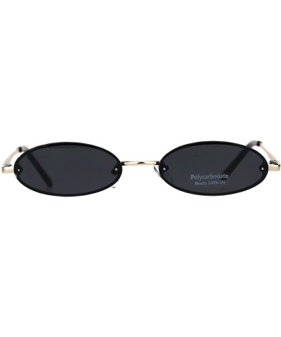 Oval Small Skinny Sunglasses Oval Rims Behind Lens Womens Fashion UV 400 - Gold (Black) - CS18SA9US9R $7.39