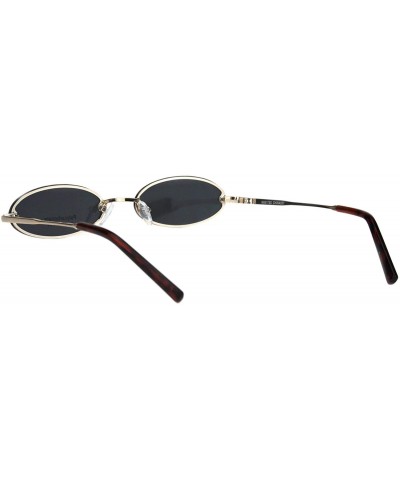 Oval Small Skinny Sunglasses Oval Rims Behind Lens Womens Fashion UV 400 - Gold (Black) - CS18SA9US9R $7.39