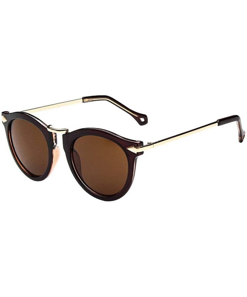 Round Women's Unisex Arrow Style Sunglasses Metal Frame Round Sunglasses - Brown - C8121UTS01R $9.42