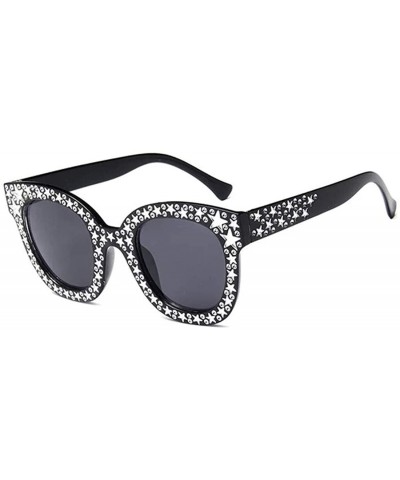 Oval Designer star studded UV400 glitzy Sunglasses For Women - By SimplyMaelle - Black - CZ1939SU9KH $21.15