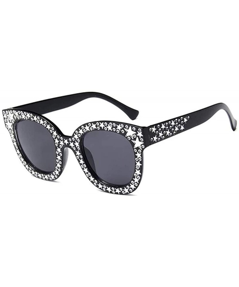 Oval Designer star studded UV400 glitzy Sunglasses For Women - By SimplyMaelle - Black - CZ1939SU9KH $12.46