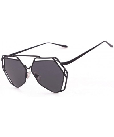 Square Twin-Beams Geometry Design Women Metal Frame Mirror Sunglasses Cat Eye Glasses (Black) - C9182LAN8DI $19.73