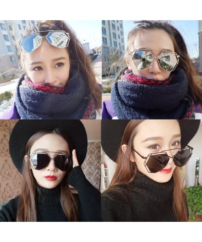 Square Twin-Beams Geometry Design Women Metal Frame Mirror Sunglasses Cat Eye Glasses (Black) - C9182LAN8DI $11.73