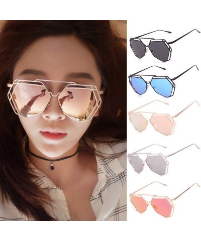 Square Twin-Beams Geometry Design Women Metal Frame Mirror Sunglasses Cat Eye Glasses (Black) - C9182LAN8DI $11.73