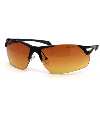 Rectangular Mens HD Amber Lens Rimless Sport Warp Sunglasses - Black - C0195SXX368 $19.51