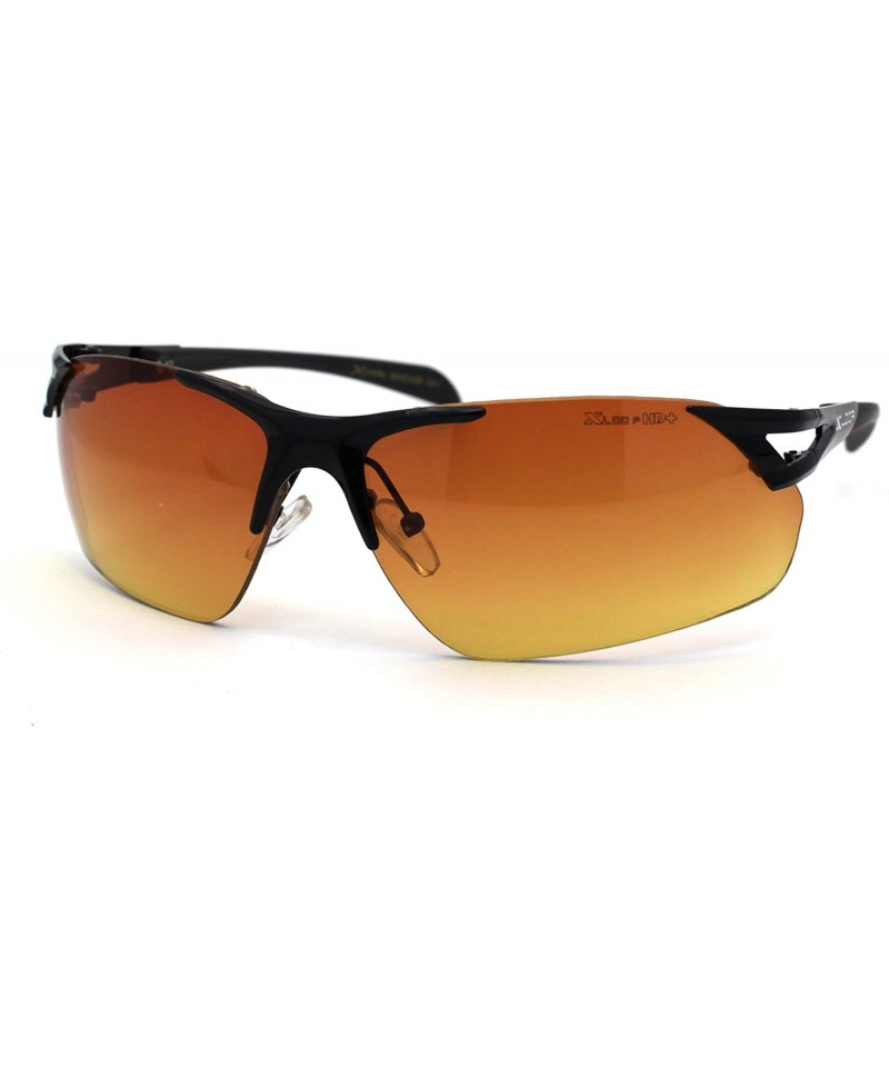 Rectangular Mens HD Amber Lens Rimless Sport Warp Sunglasses - Black - C0195SXX368 $10.78