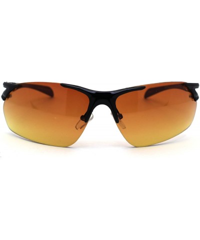 Rectangular Mens HD Amber Lens Rimless Sport Warp Sunglasses - Black - C0195SXX368 $10.78