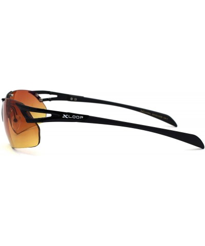 Rectangular Mens HD Amber Lens Rimless Sport Warp Sunglasses - Black - C0195SXX368 $10.78