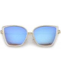 Cat Eye Women's Oversize Slim Arms Colored Mirror Lens Cat Eye Sunglasses 56mm - Clear Gold / Blue Mirror - CN182MHKXKN $13.71