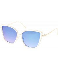 Cat Eye Women's Oversize Slim Arms Colored Mirror Lens Cat Eye Sunglasses 56mm - Clear Gold / Blue Mirror - CN182MHKXKN $13.71