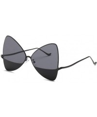 Round Chic Double Lens Metal Bottom Butterfly Bowtie Luxury Vintage Designer Triangular Cat Eye Shaped Sunglasses - CR18HD3U4...