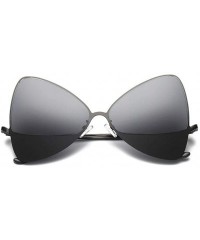 Round Chic Double Lens Metal Bottom Butterfly Bowtie Luxury Vintage Designer Triangular Cat Eye Shaped Sunglasses - CR18HD3U4...