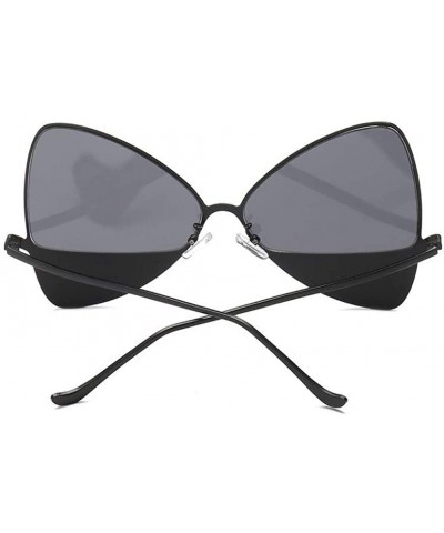 Round Chic Double Lens Metal Bottom Butterfly Bowtie Luxury Vintage Designer Triangular Cat Eye Shaped Sunglasses - CR18HD3U4...