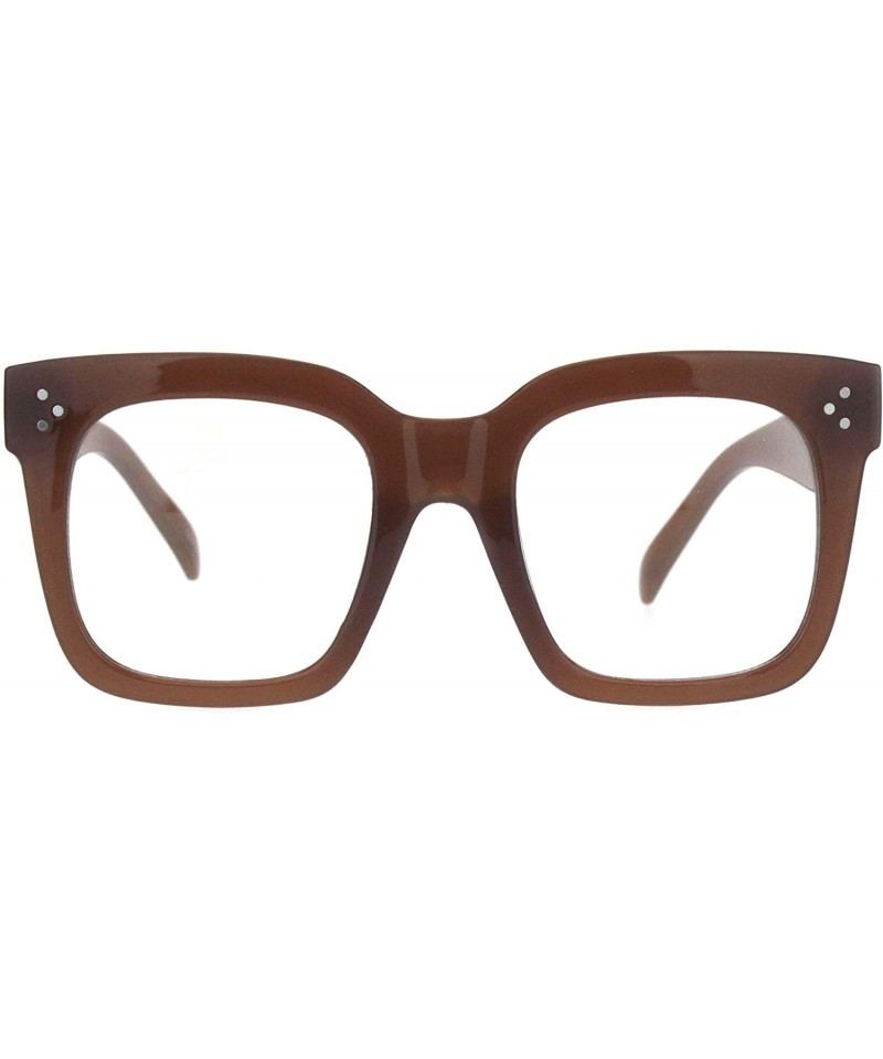 Oversized Oversize Thick Plastic Nerd Rectangular Horn Rim Horned Clear Lens Glasses - Beige - CX12H5HA9KH $12.31