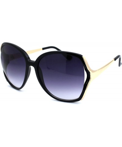 Rectangular Womens Metal Arm Butterfly Designer Fashion Plastic Sunglasses - Black Smoke - C518WNW2ORO $15.49