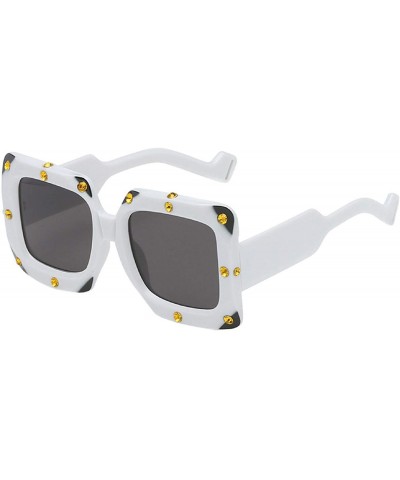 Square Rhinestone Shades for Women Oversized Sunglasses Round Frame Retro Big Sunglasses - White - C618U42UY5D $20.26