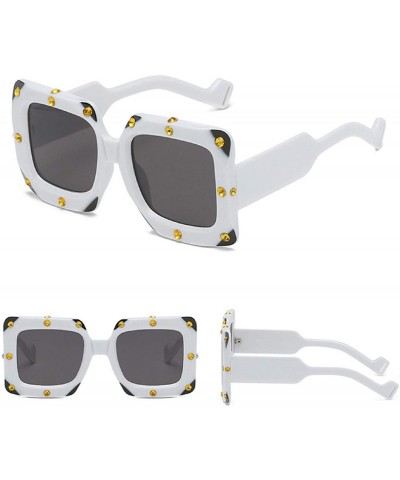 Square Rhinestone Shades for Women Oversized Sunglasses Round Frame Retro Big Sunglasses - White - C618U42UY5D $9.86