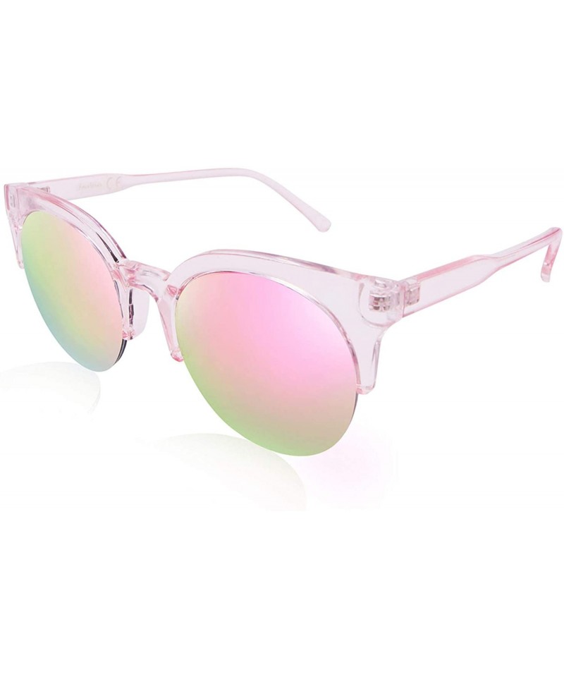 Semi-rimless Womens Cateye Round Sunglasses UV400 Eyebrow Half Semi-Rimless FW2001 - C2-grey Clear - C718D9H0SWT $15.99