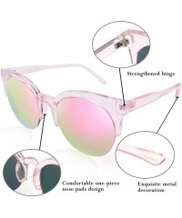 Semi-rimless Womens Cateye Round Sunglasses UV400 Eyebrow Half Semi-Rimless FW2001 - C2-grey Clear - C718D9H0SWT $15.99