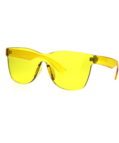 Rectangular Thick Solid Plastic Color Lens Horned Rim Panel Shield Sunglasses - Yellow - CJ185QEC620 $24.37