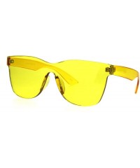 Rectangular Thick Solid Plastic Color Lens Horned Rim Panel Shield Sunglasses - Yellow - CJ185QEC620 $15.02