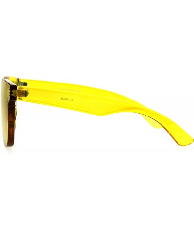 Rectangular Thick Solid Plastic Color Lens Horned Rim Panel Shield Sunglasses - Yellow - CJ185QEC620 $15.02