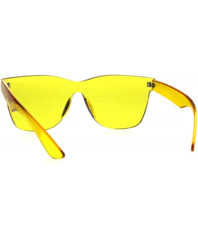 Rectangular Thick Solid Plastic Color Lens Horned Rim Panel Shield Sunglasses - Yellow - CJ185QEC620 $15.02