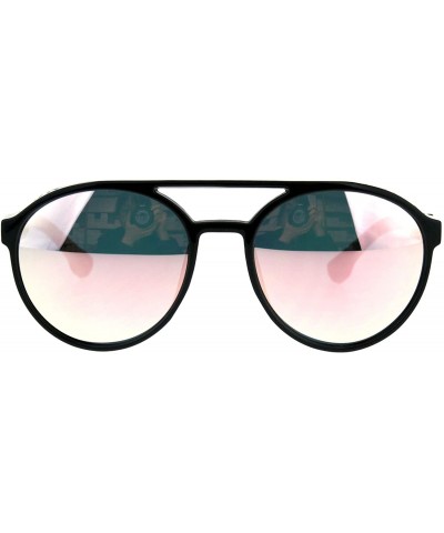 Round Mens Mirror Lens Side Visor Plastic Cafe Racer Round Sunglasses - Black Pink - C018CMQ6QLQ $13.97
