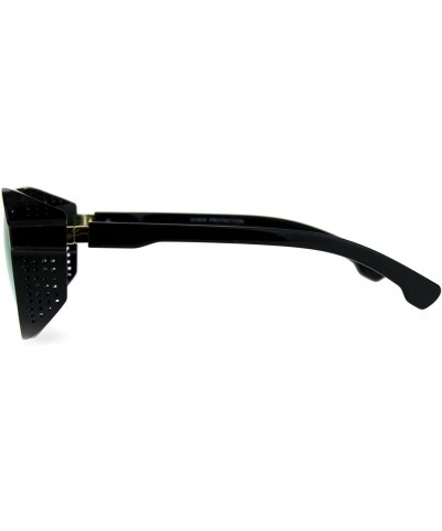 Round Mens Mirror Lens Side Visor Plastic Cafe Racer Round Sunglasses - Black Pink - C018CMQ6QLQ $13.97