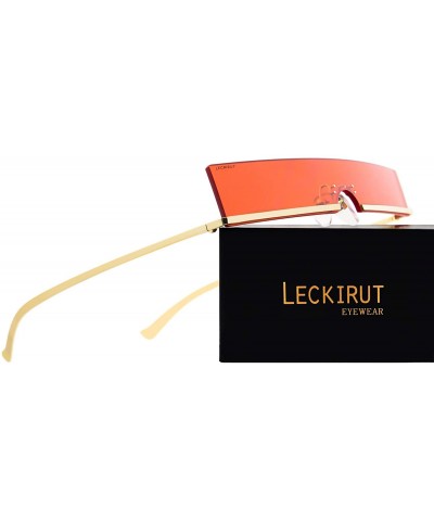 Rectangular Fashion Rectangular Sunglasses for Men and Women UV 400 Protection - Golden Frame Red Lens - CC18R5T9736 $19.74