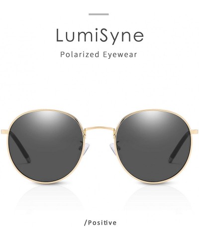 Round Women Retro Polarized Sunglasses-Round Metal Style Rimmed Frame Travel Eyewear-UV 400-Exquisite gift box - Black - CF18...