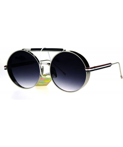 Round Vintage Retro Fashion Sunglasses Side Cover Round Circle Unisex Shades - Silver (Smoke) - C8186NUMUWS $11.13