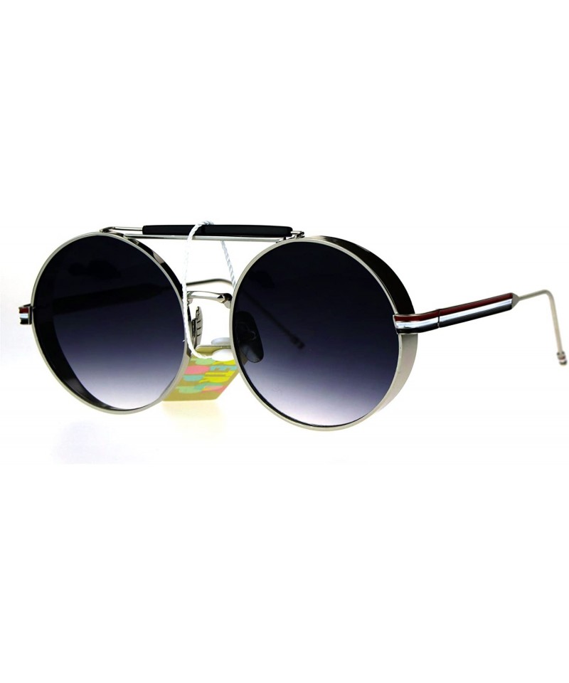 Round Vintage Retro Fashion Sunglasses Side Cover Round Circle Unisex Shades - Silver (Smoke) - C8186NUMUWS $25.67