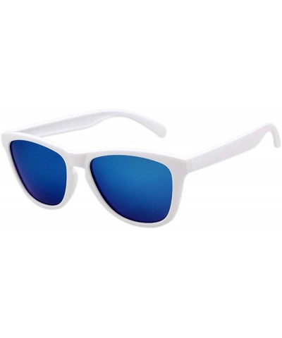 Round Mens Womens Retro PolarizedSunglasses Classic Sports Sunglasses UV400 - White-blue - C218RQT2EWR $17.59