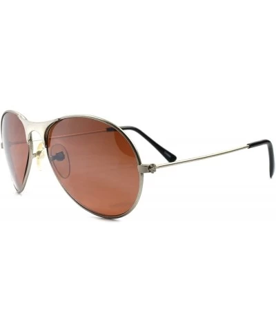 Aviator Vintage Classic Aviation Air Force Style Brown Lens Silver Pilot Sunglasses - CJ18023OLRY $23.79