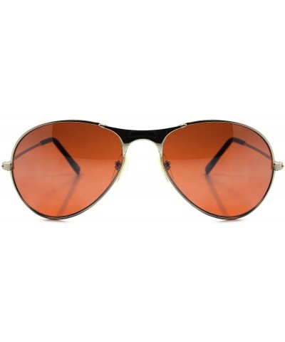 Aviator Vintage Classic Aviation Air Force Style Brown Lens Silver Pilot Sunglasses - CJ18023OLRY $9.58